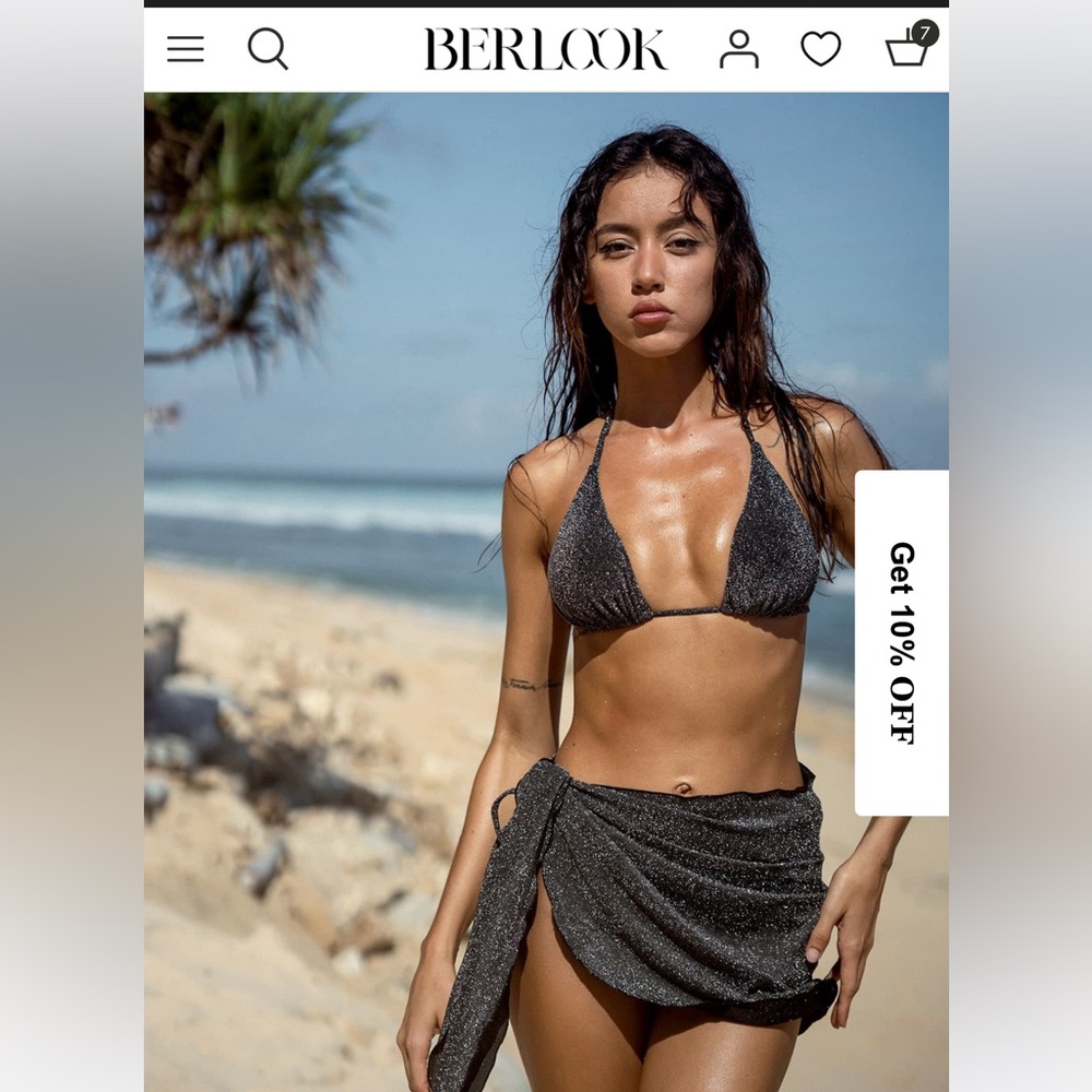 Black Lurex Halter Triangle Bikini Top, Bikini Bottom, and Cover-Up Skirt (set)